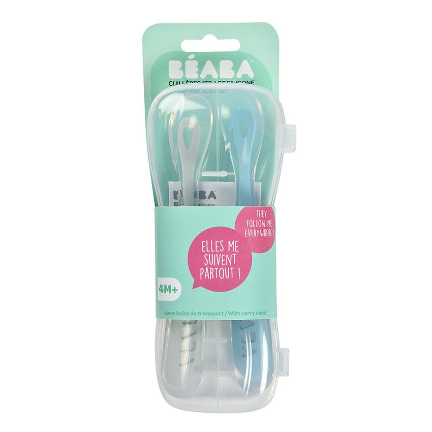 Set de 2 cuillères 1er âge en silicone - Windy Blue - Ecru