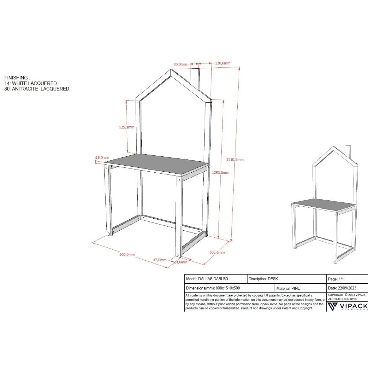 Vipack Bureau Junior Dallas - Blanc