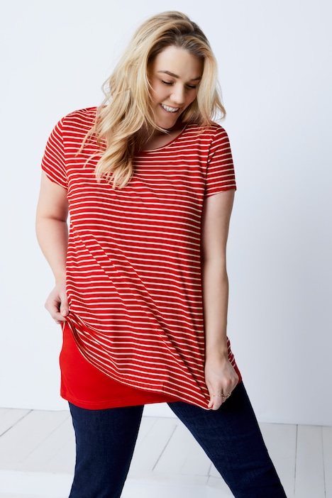 Bellieva-Shirt, doppellagig, Ringel Shirt, längeres uni Top, Biobaumwolle, GOTS