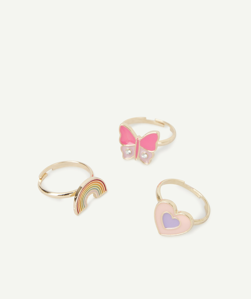 LOT DE 3 BAGUES AJUSTABLES FILLE AUX MOTIFS COLORÉS