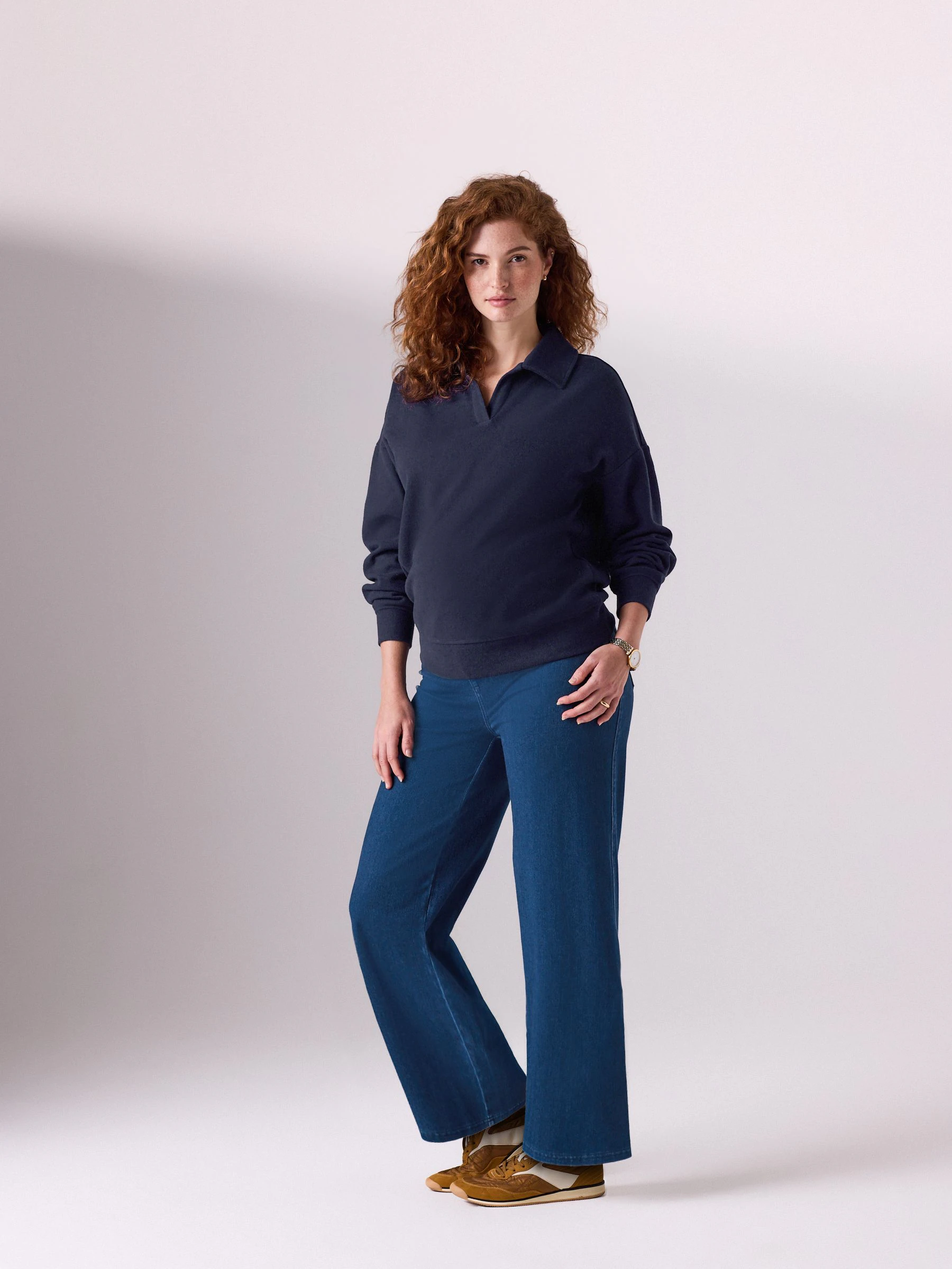 Donkerblauw - Denim zwangerschapsleggings met wijde pijpen