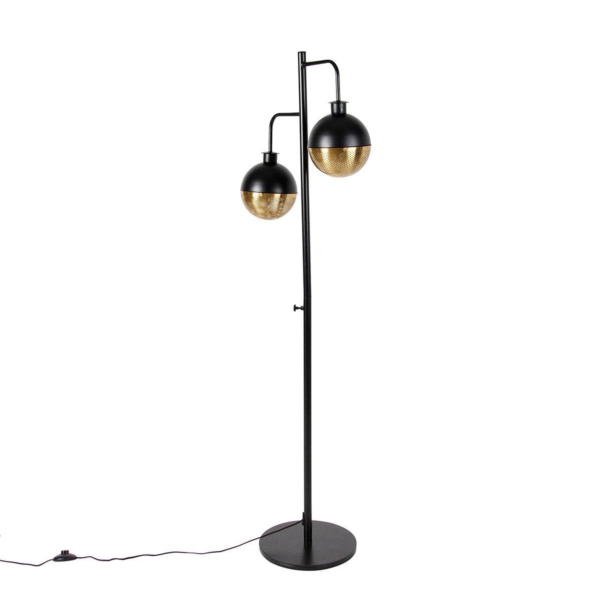 Industriële vloerlamp zwart met messing 2-lichts - Haicha