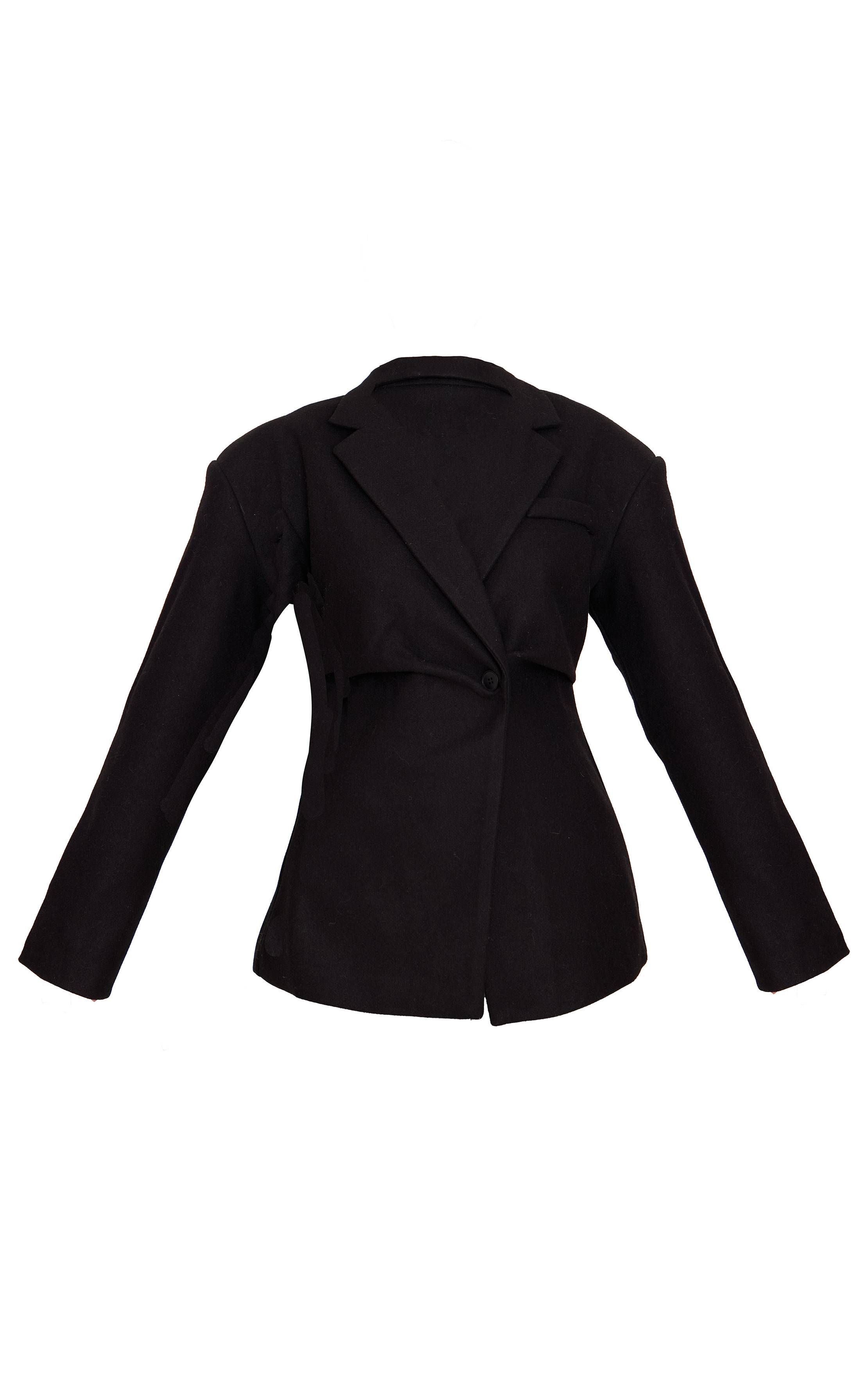 Noir Blazer Cintré Effet Laine