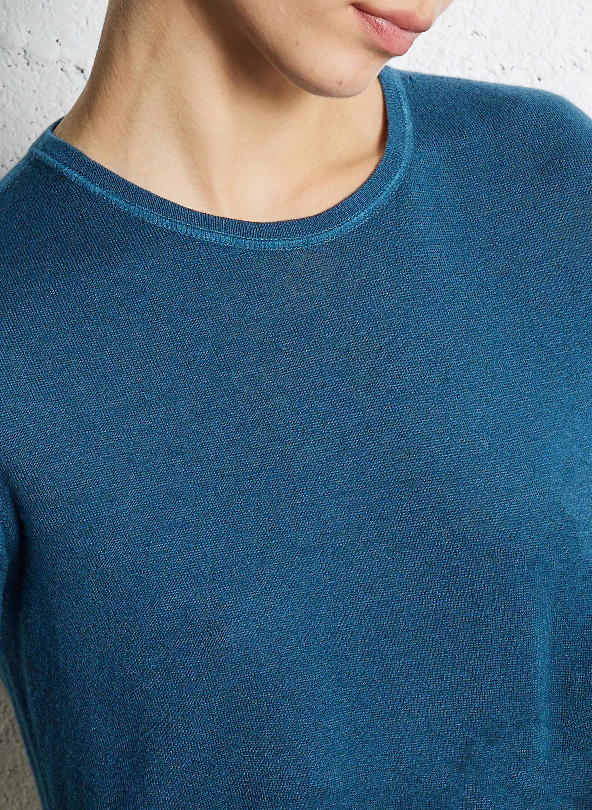 Pull fin col rond en cachemire | Bleu