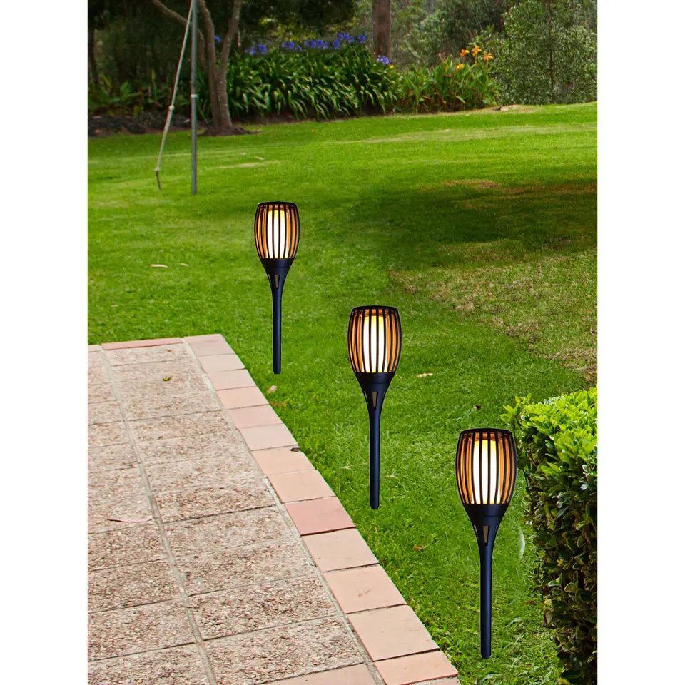 Prikspot - solar tuinverlichting - vlameffect - zwart - 78 cm
