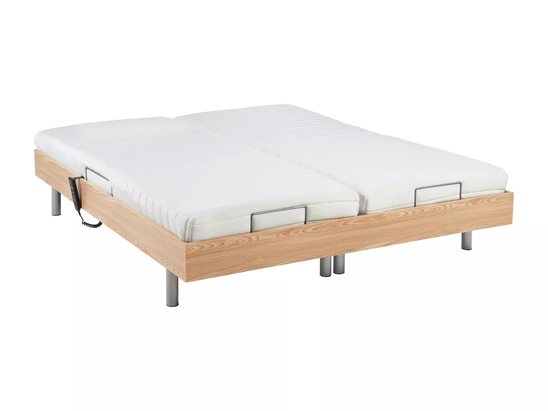Lit électrique de relaxation tout plots + matelas latex - 2 x 80 x 200 cm - Chêne - CASSIOPEE III de YSMÉE