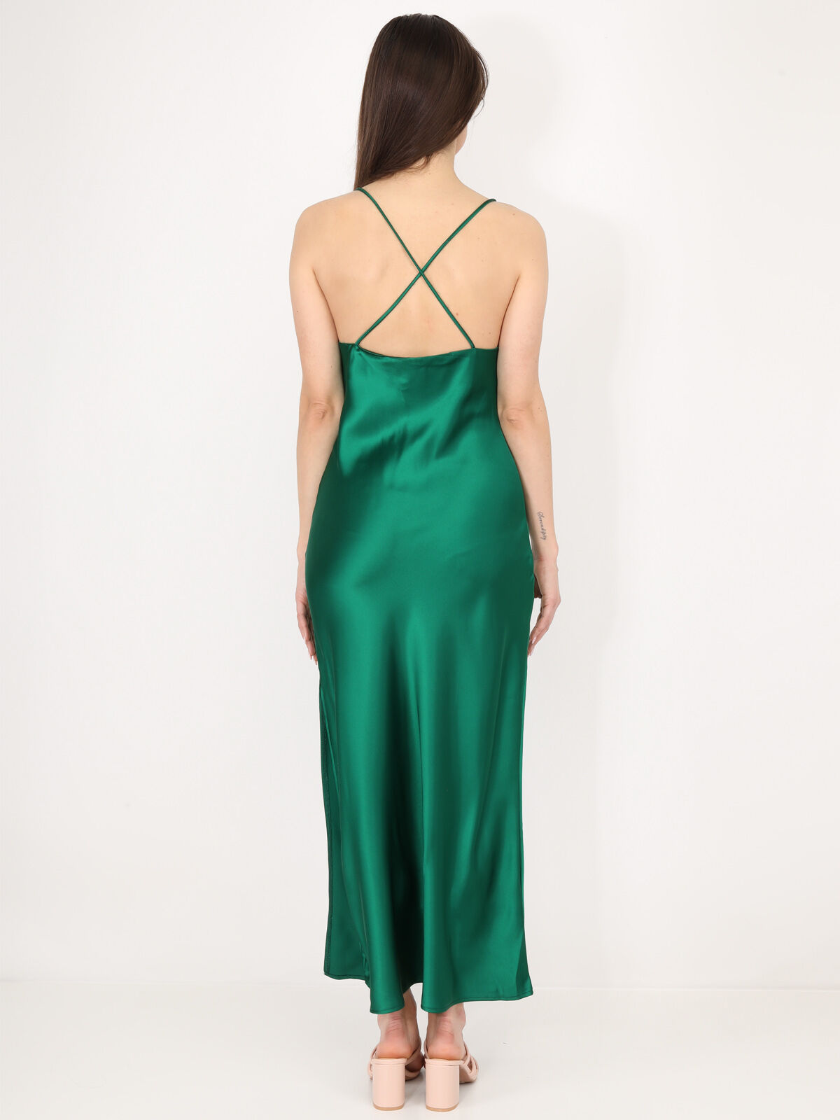 Robe satinée style corset froncé- Vert