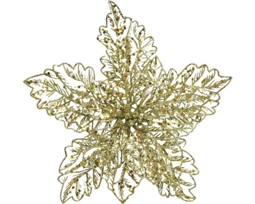 Kerstster met glitter op clip, kunststof, goud