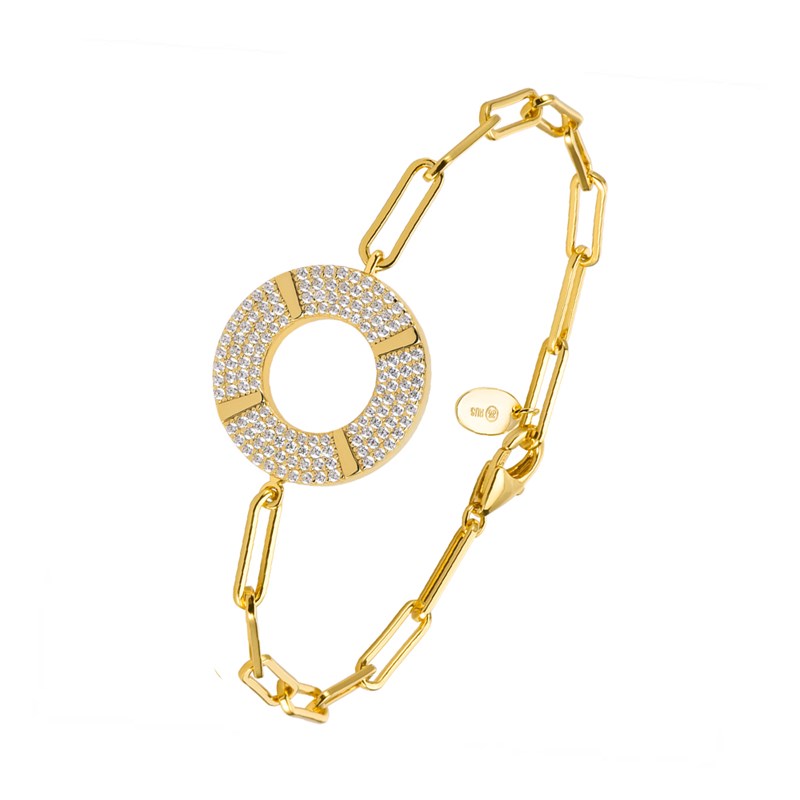 Bracelet Chaine Argent Doré Rond Serti De Zirconiums Blancs