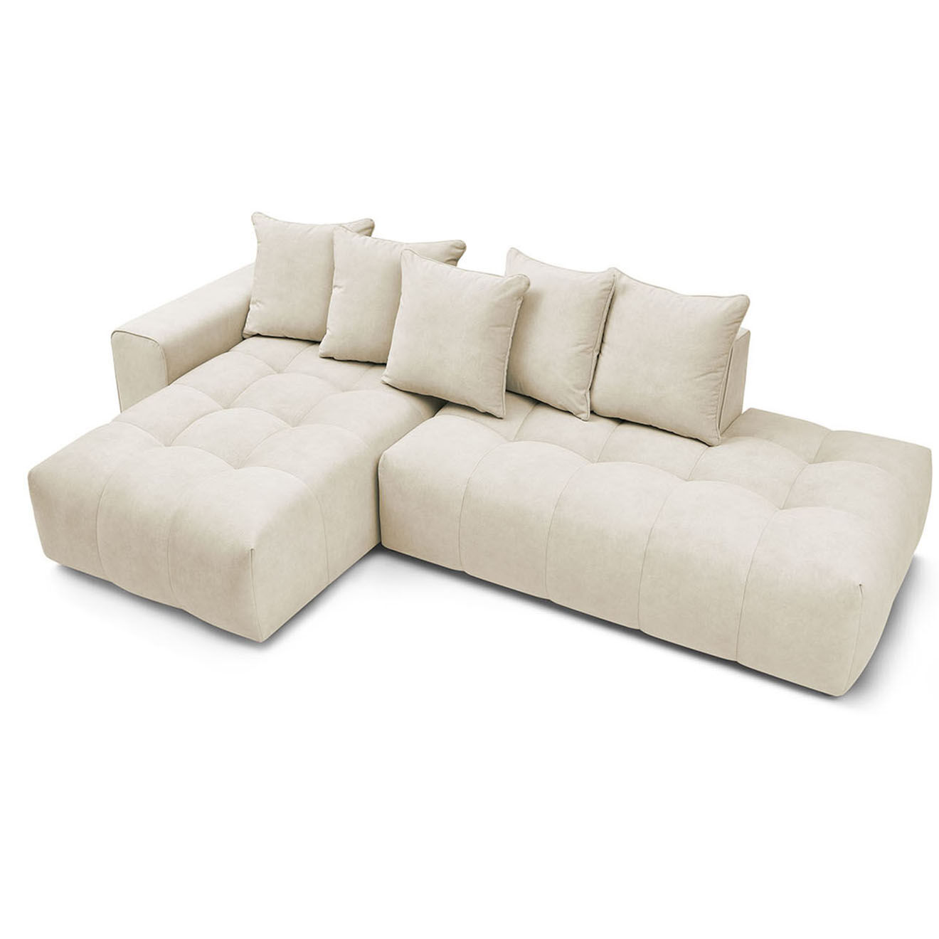 Bobochic Canapé d'angle fixe mont-blanc velours angle gauche beige - 313x176x97 cm