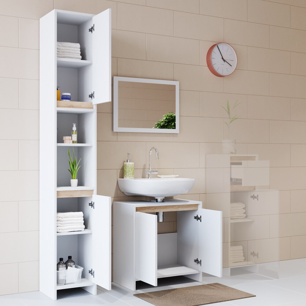 VICCO Badmöbel Set EMMA Weiß Sonoma Eiche Spiegel Unterschrank Hochschrank Midi
