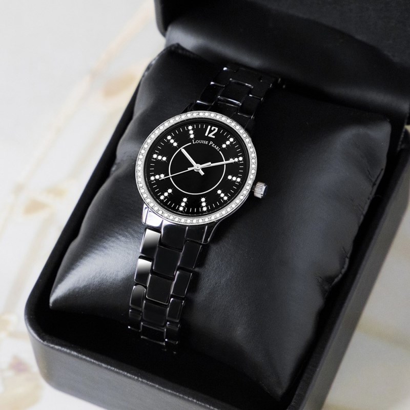 Montre Femme LOUISE PEARL Ornée de Cristaux Swarovski bracelet Céramique Noir