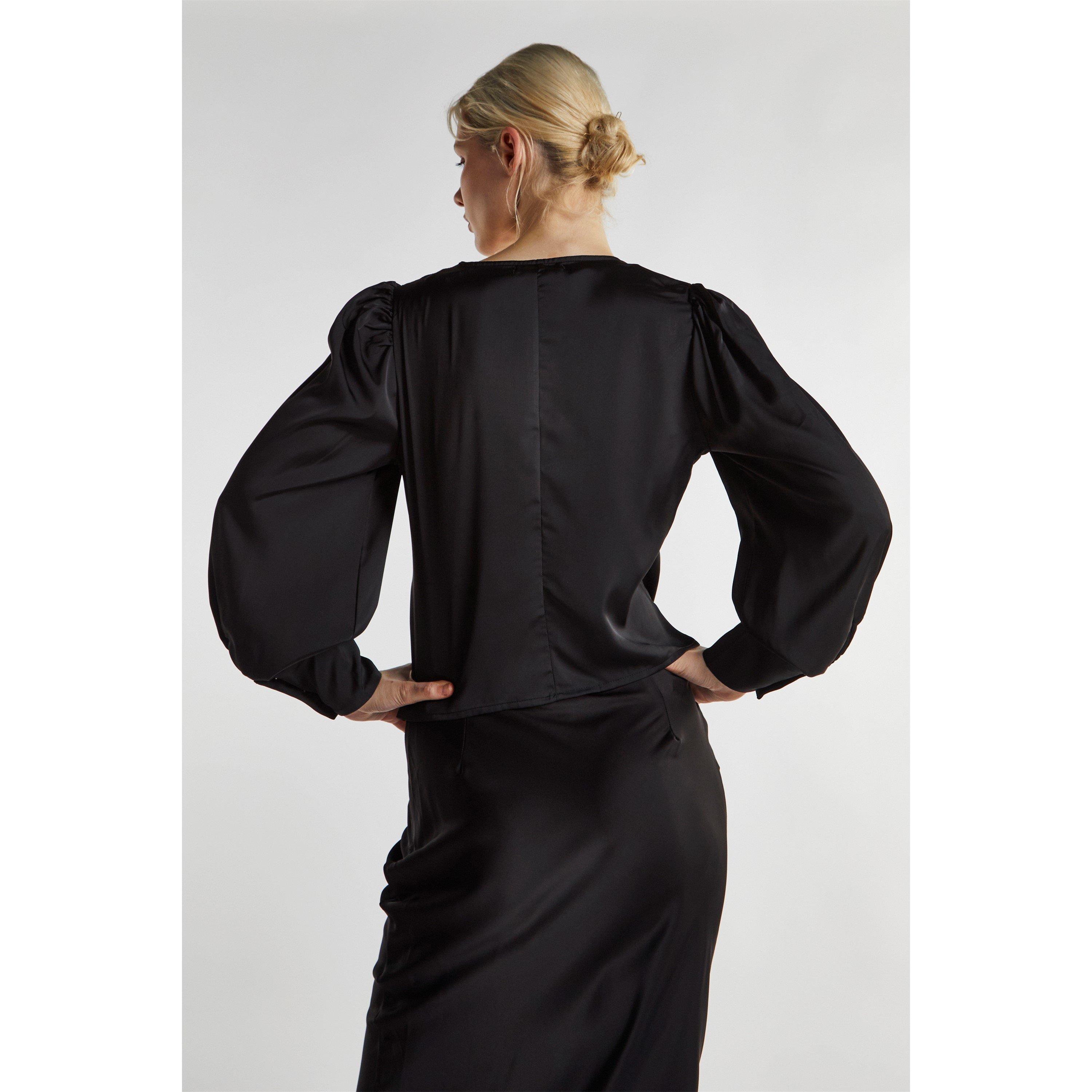 Glamorous Black Satin Long Sleeve Top