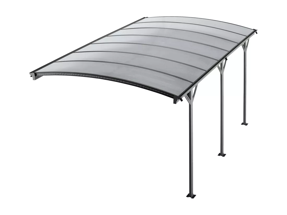 Extension pour carport pergola autoportant en aluminium - 1 voiture - L505 x H239 cm - 15,15 m² - Gris anthracite - BARESA