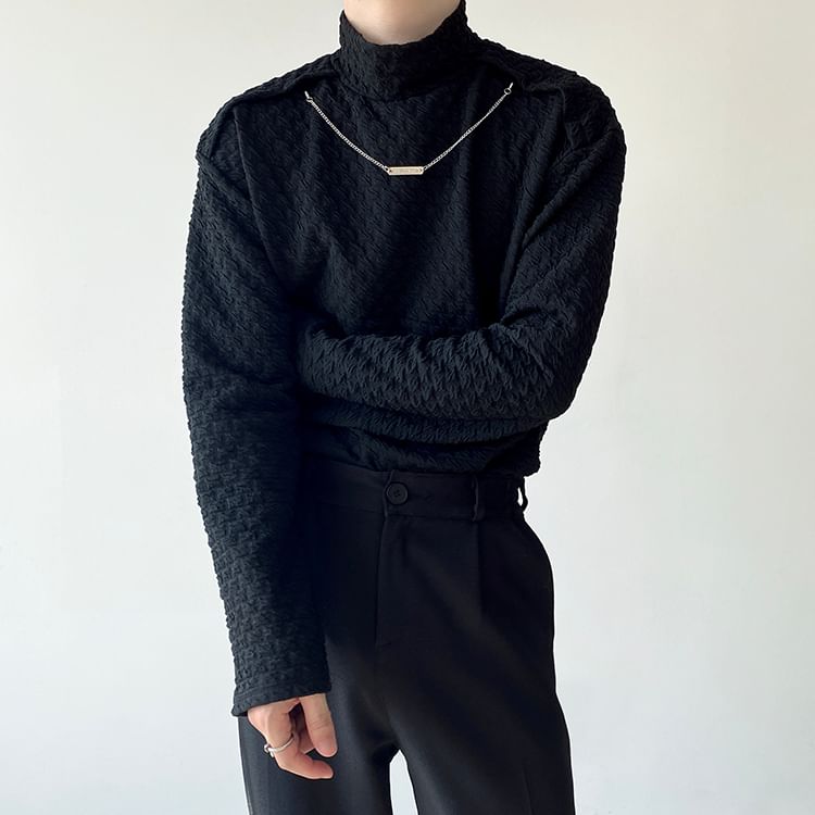 Bjorn - T-shirt met lange mouwen en mockneck, effen textuur