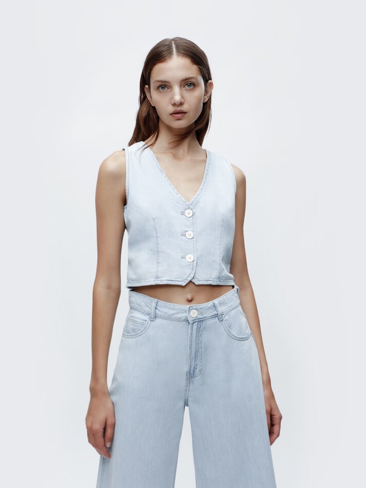 Calça jeans de perna larga - Azul claro