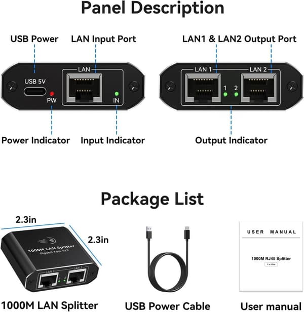 NÖRDIC RJ45-splitter 1 til 2 Ethernet Giga 1000Mbps Nettverk