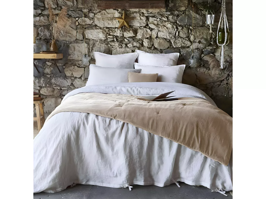 HARRIS - Chemin de Lit 90x200cm Velours de Coton Coloris Pampa