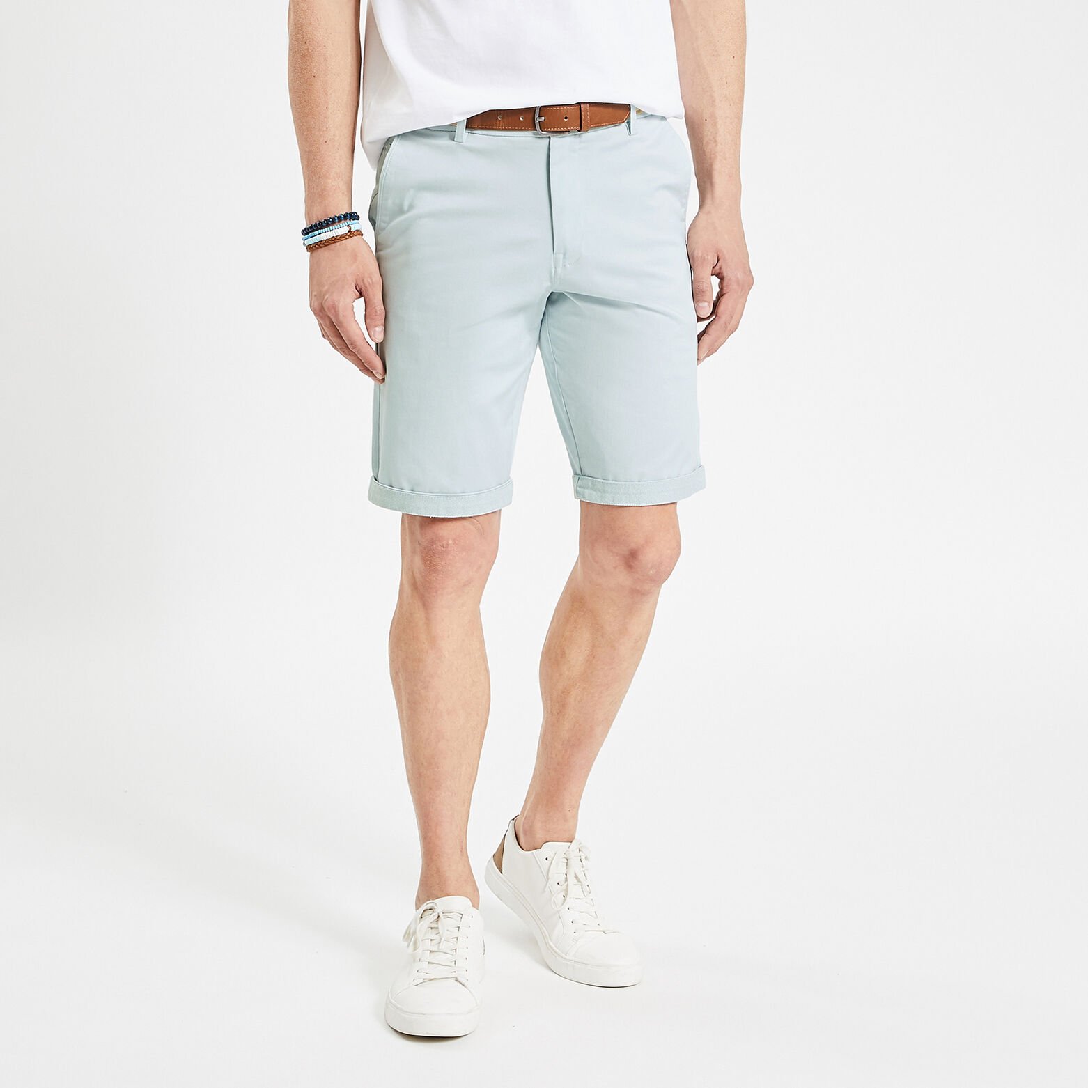 Bermuda chino uni avec ceinture Bleu clair