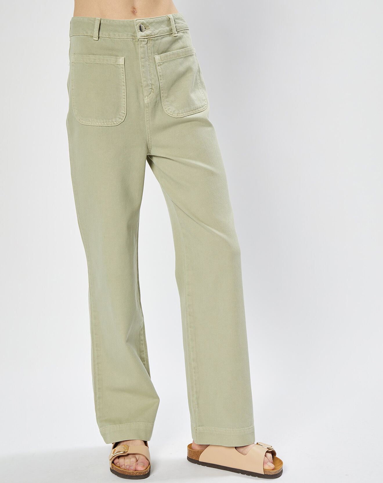 Stella Forest Pantalon en Coton évasé James kaki