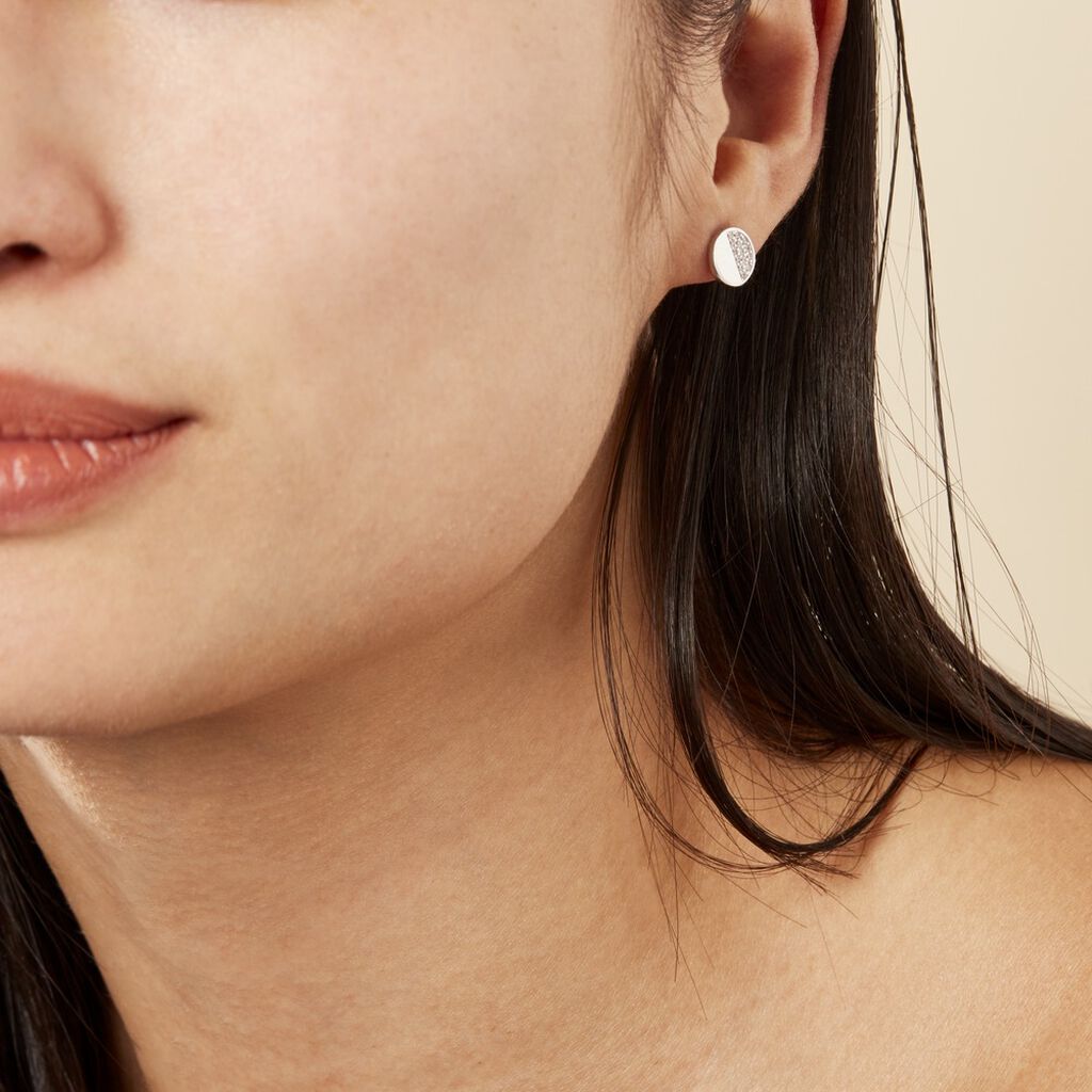 Boucles D'oreilles Puces Argent Blanc Viviano Oxydes De Zirconium