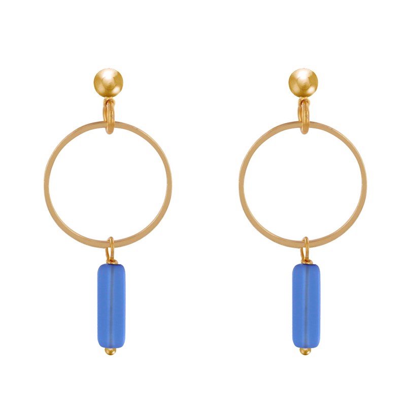 Boucles d'Oreilles Doré Cercle et Perle Rectangulaire
