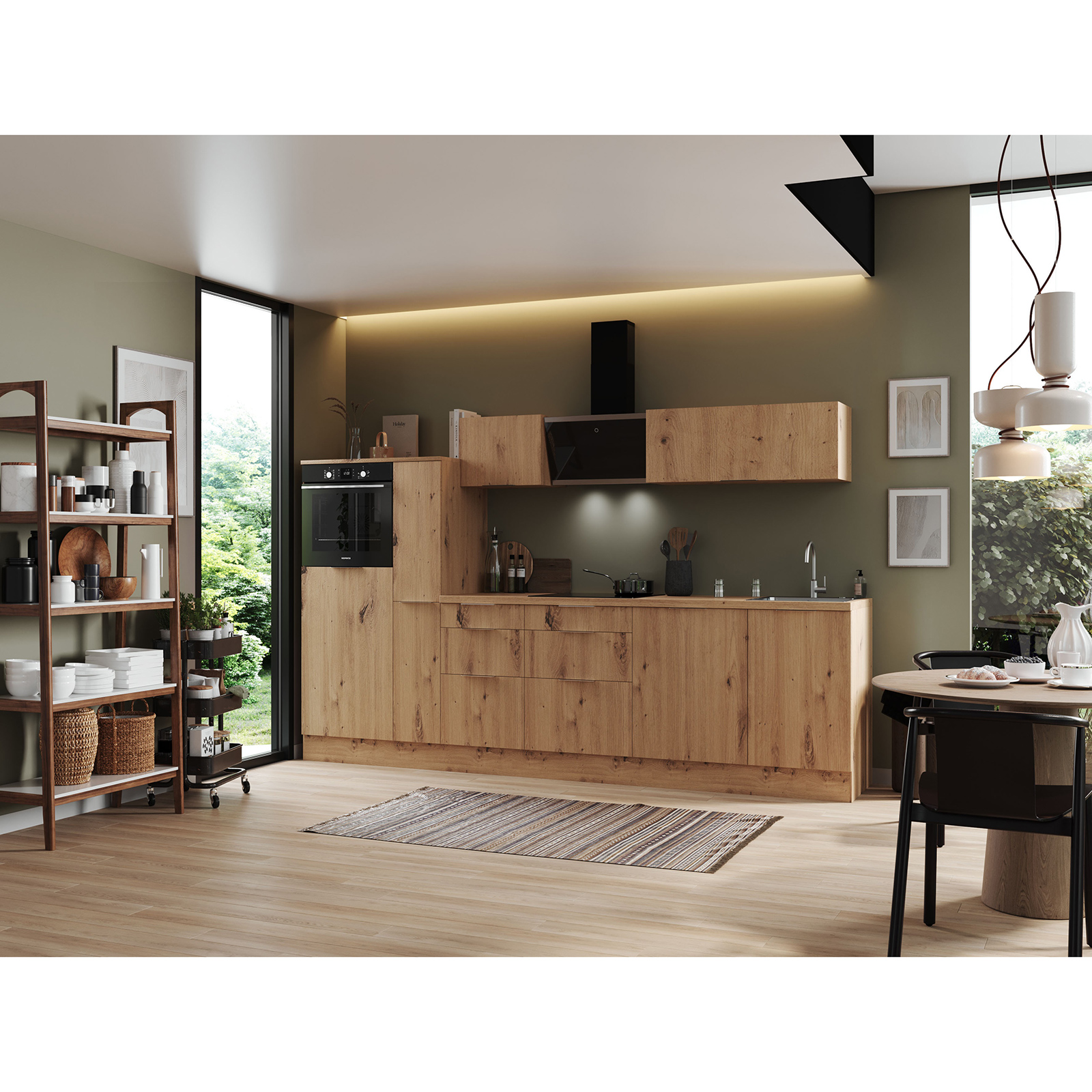 RESPEKTA Küchenblock - Artisan Eiche - mit E-Geräten - 310 cm
