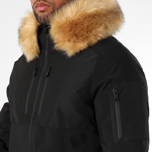Parka Capuche Bimatière Avec Fourrure Naturel 0077 Noir