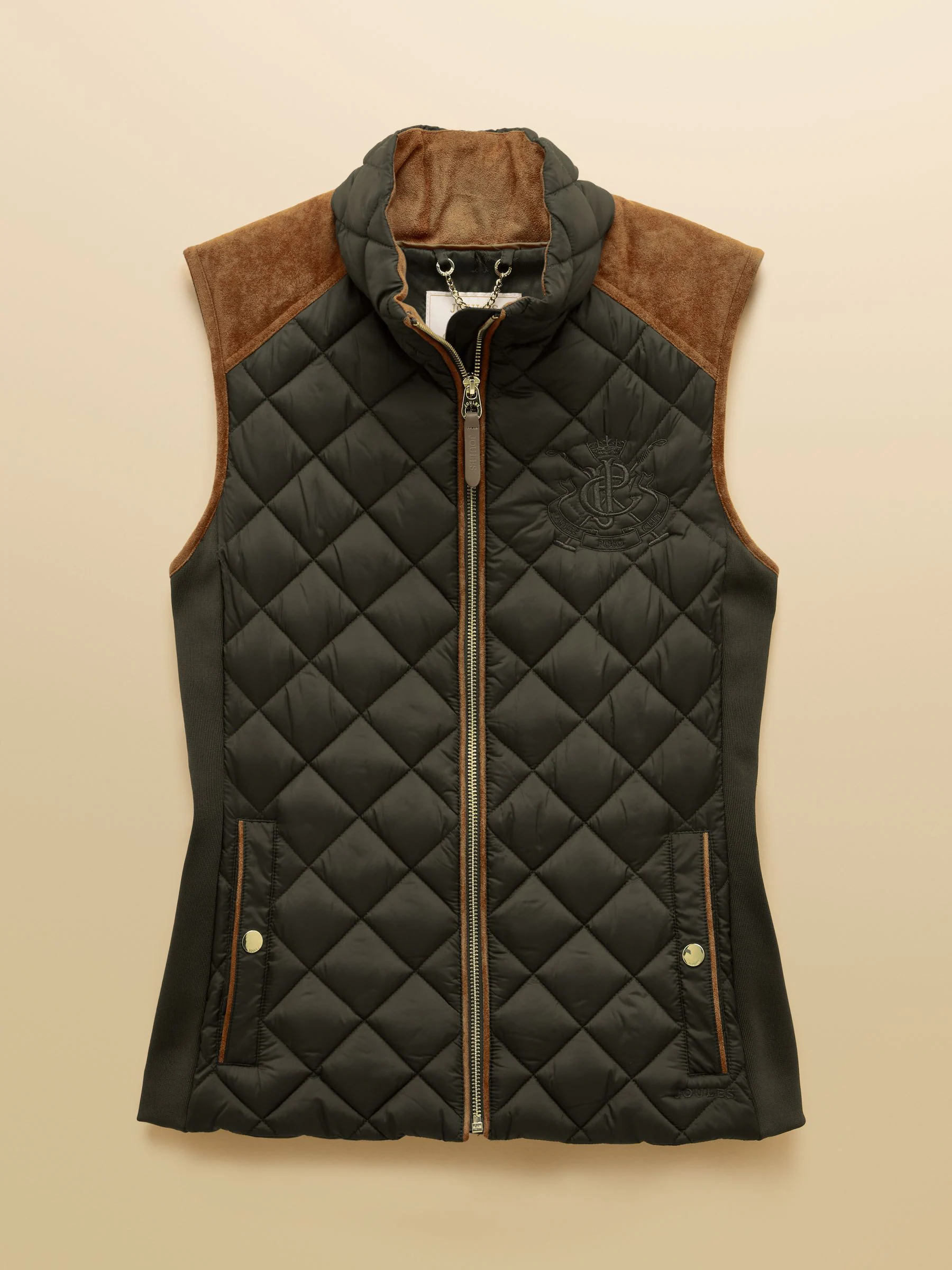 Kakigroen - Joules Braemar luxe regenbestendige geruite doorgestikte bodywarmer