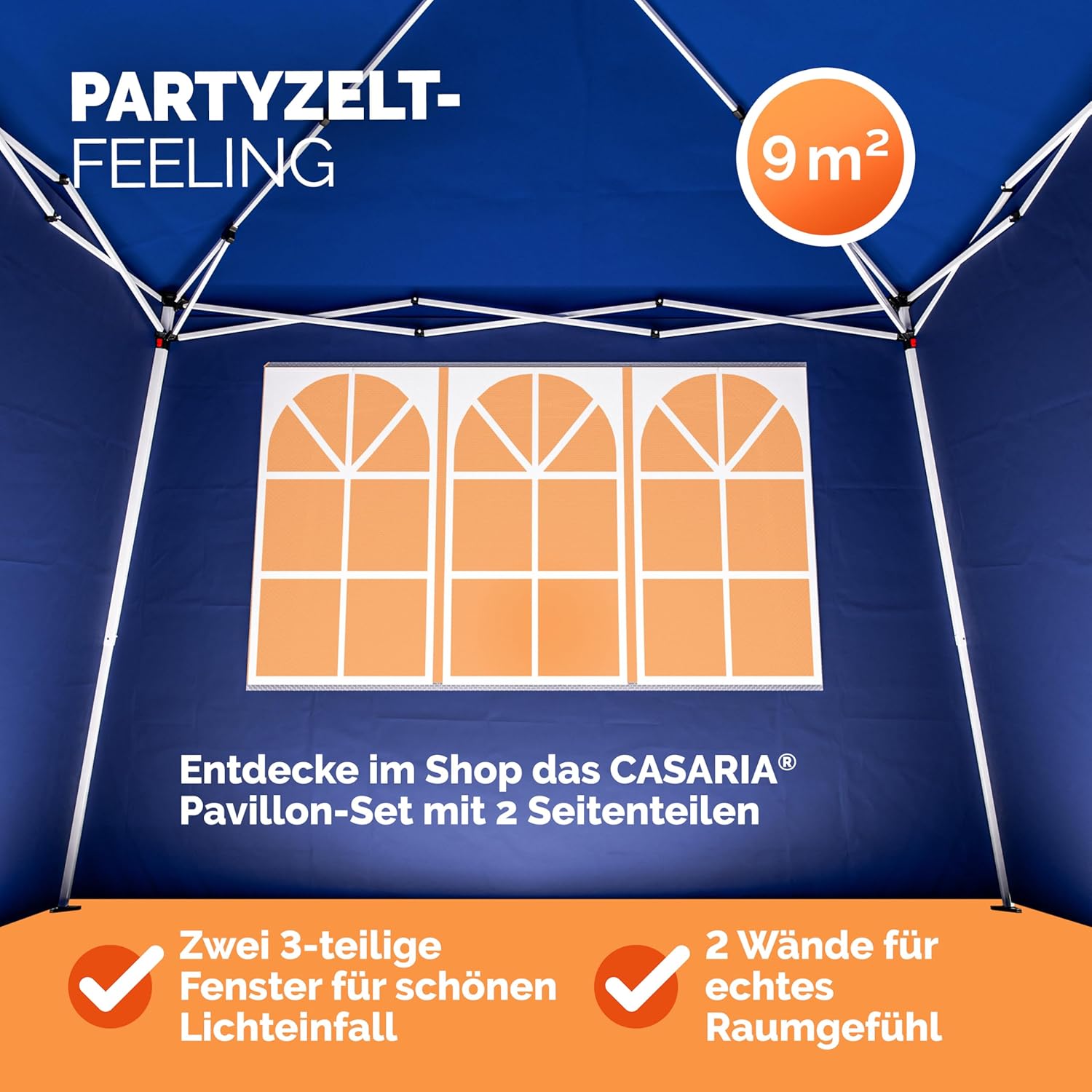 CASARIA® Pavillon Pop-Up 3x3m inkl. 4X Seitenteile Farbauswahl UV-Schutz 50+ inkl. Tasche wasserdicht faltbar Faltpavillon Zelt Festival Capri Blau