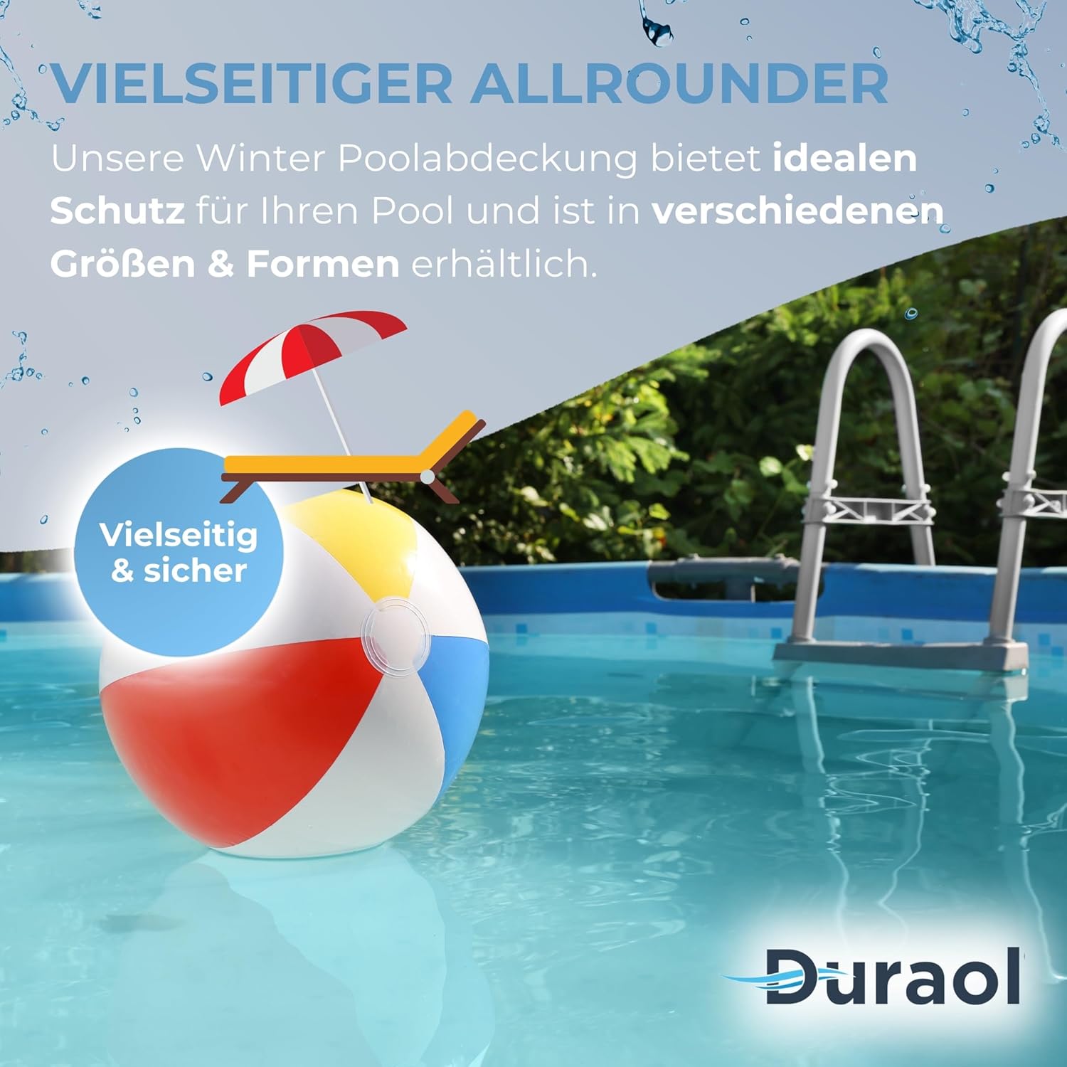 Duraol Poolabdeckung rechteckig I 8,00 x 4,00 m I Hochwertige Poolplane rechteckig mit Materialstärke 300g/m² I Robuste Schwimmbad Abdeckung mit Randverstärkung I Beidseitig beschichtet & wasserdicht