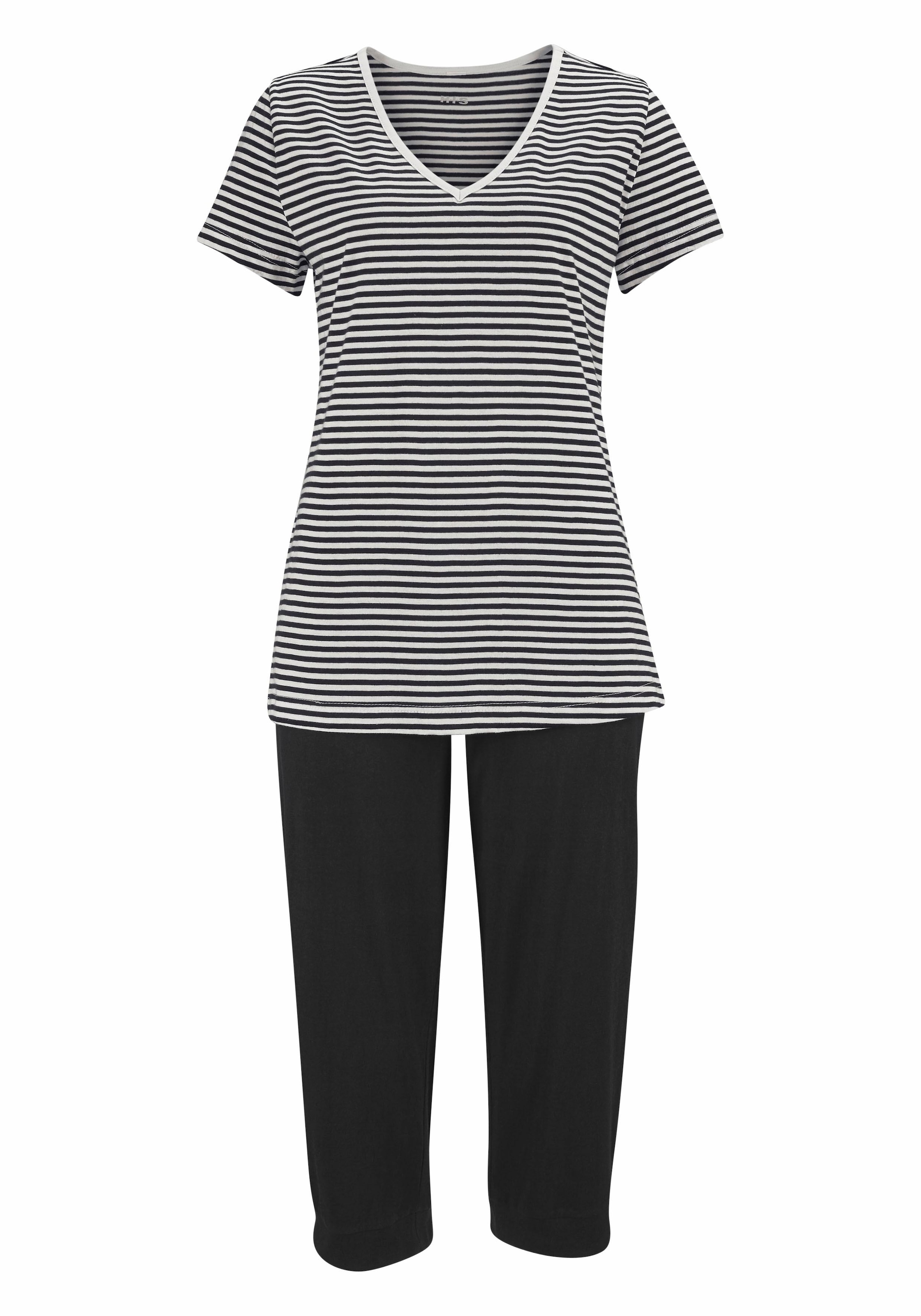 H.I.S Capri-Pyjama 2 tlg., mit geringeltem T-Shirt und legerer Hose