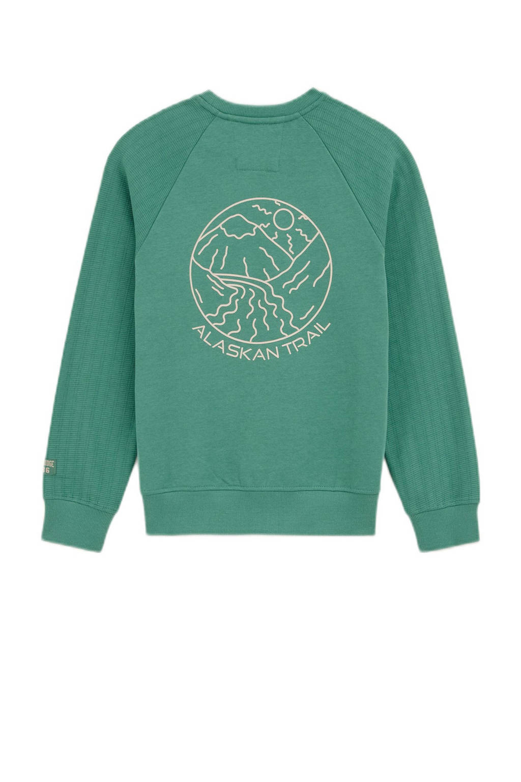 WE Fashion sweater met backprint groen/wit