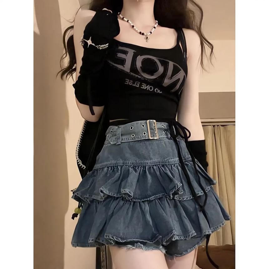 Coline - Minirok van gelaagd denim met hoge taille