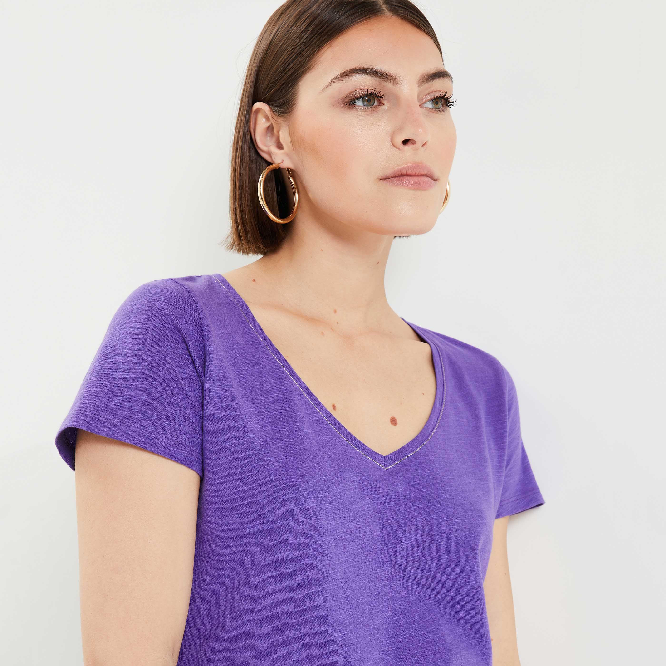 T-shirt manches courtes V femme - VIOLET