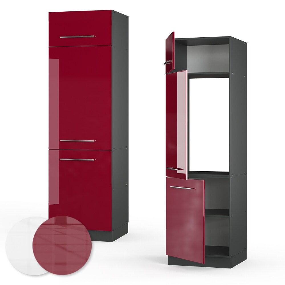 VICCO Kühlumbauschrank 60 cm Bordeaux Hochglanz Küchenschrank Hochschrank Küchenzeile Fame-Line