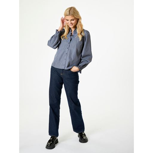 Neo Noir Brielle Twill Stripe Bluse, Dusty Blue, 40