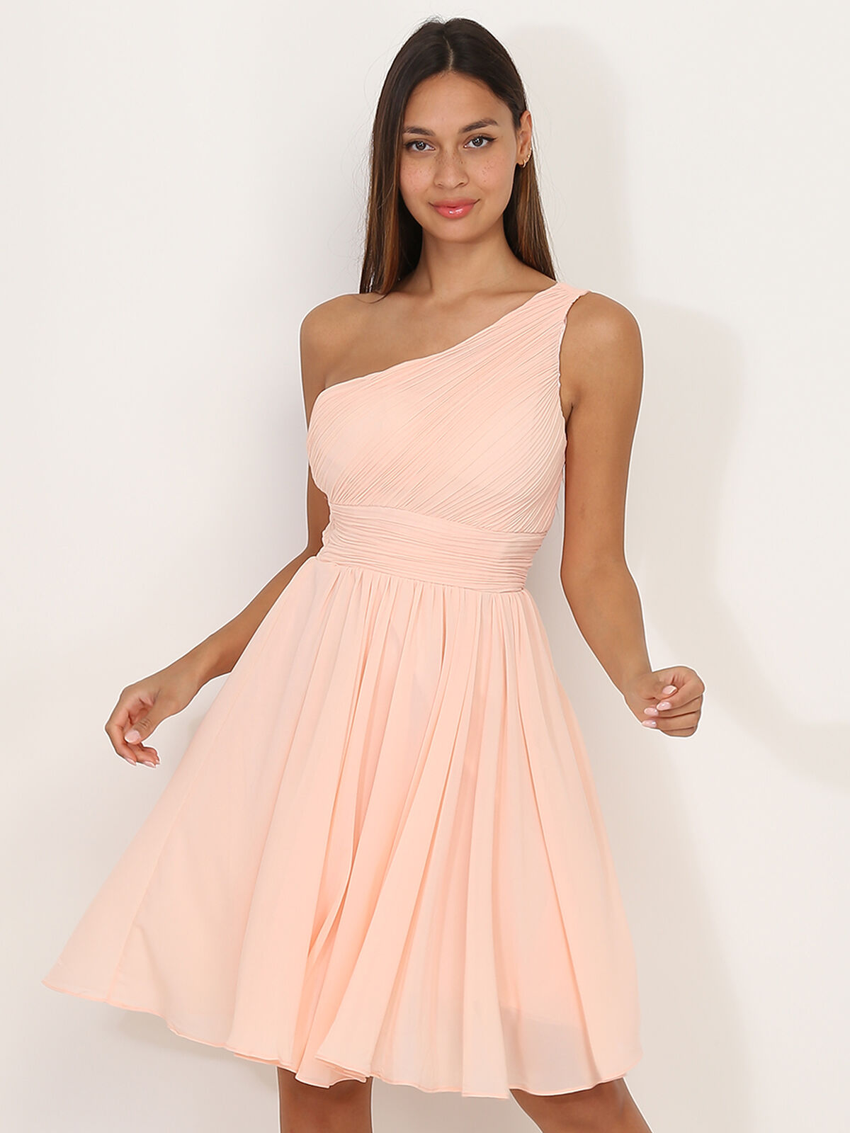 Robe asymétrique drapée- Rose