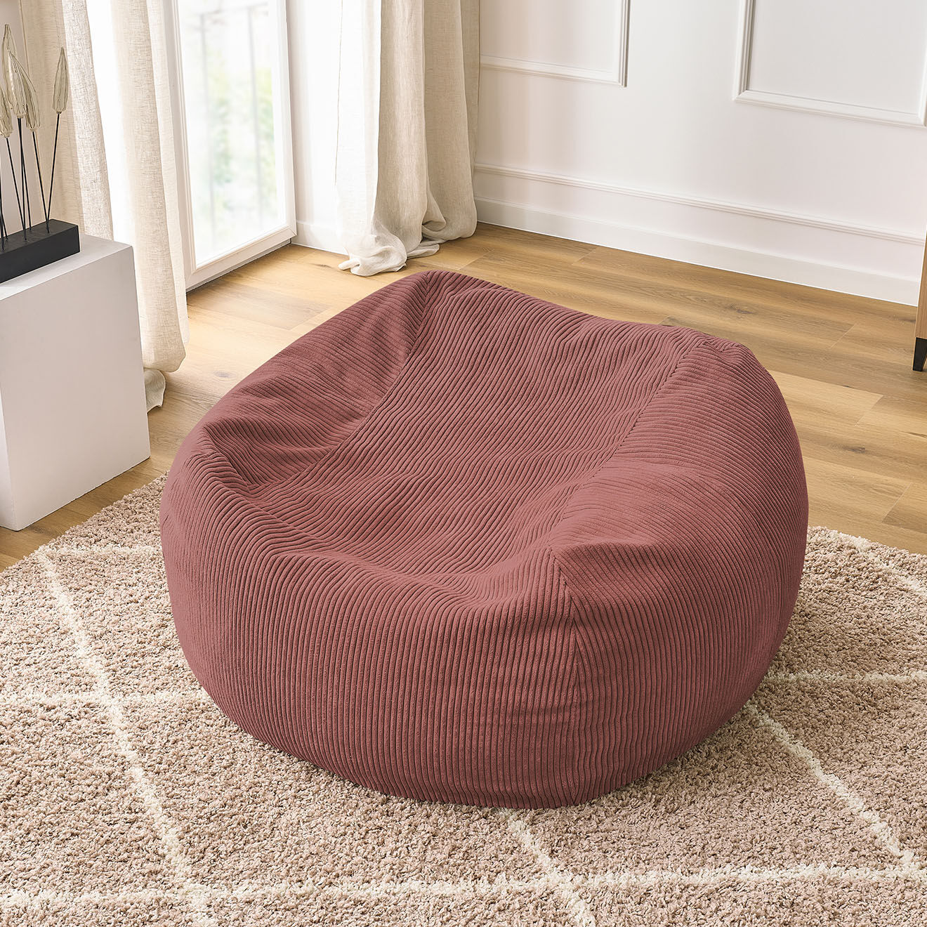 Bobochic Pouf ultra moelleux en Velours côtelé Voltaire rose - 120x70x60 cm