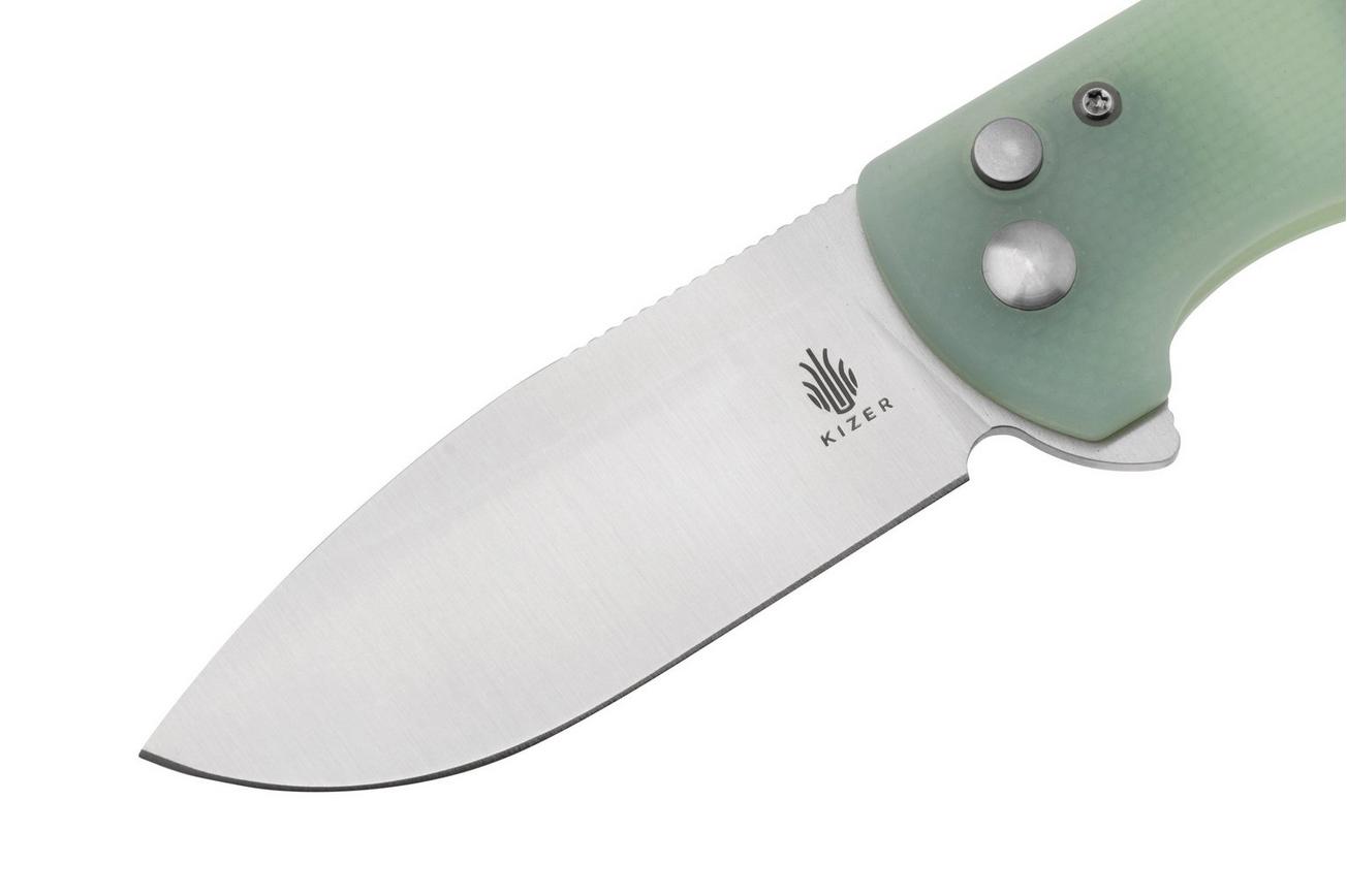 Kizer Amicus L3002A2 Button Lock, Jade G10, zakmes