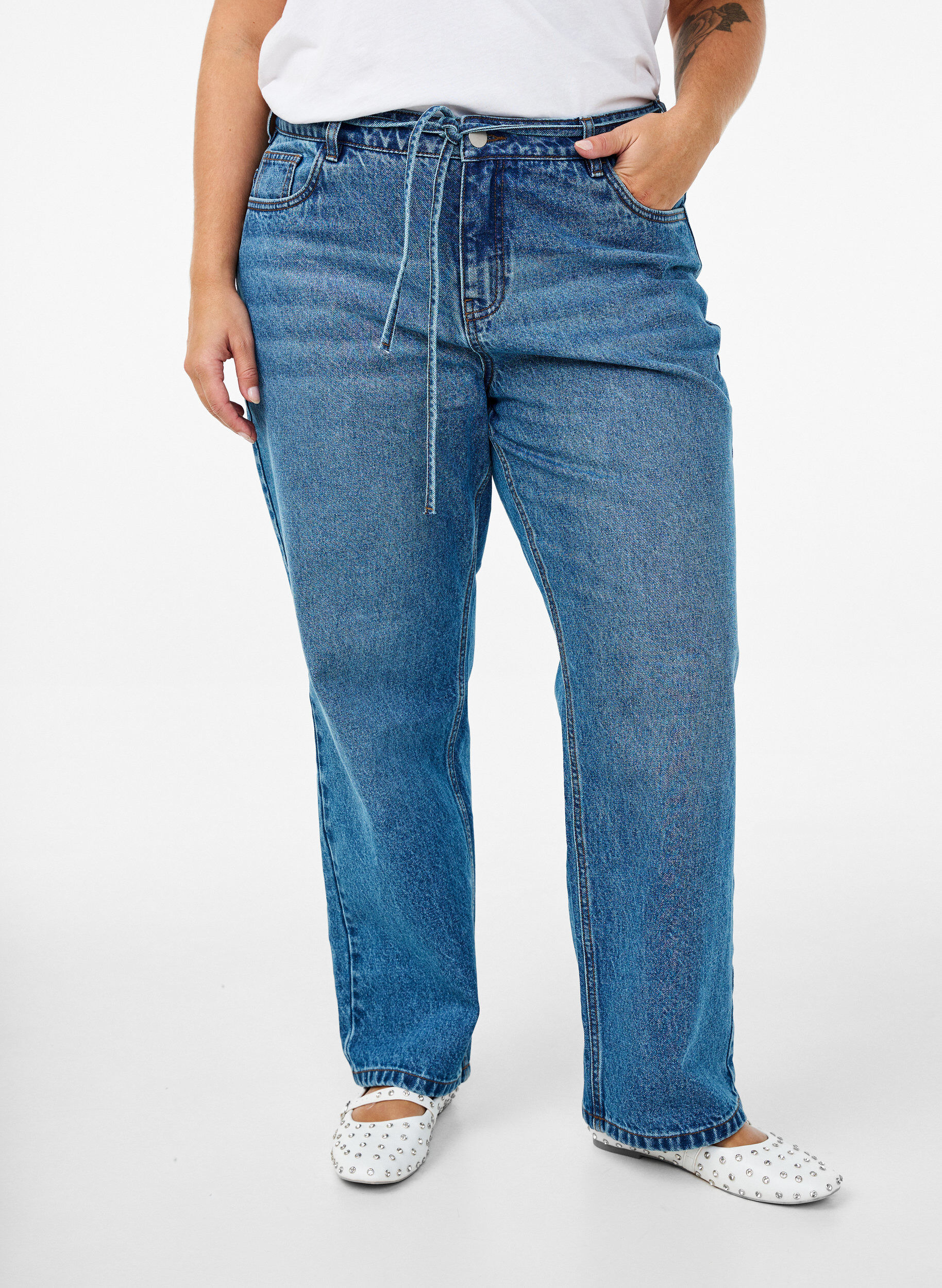Straight fit jeans med bindebånd