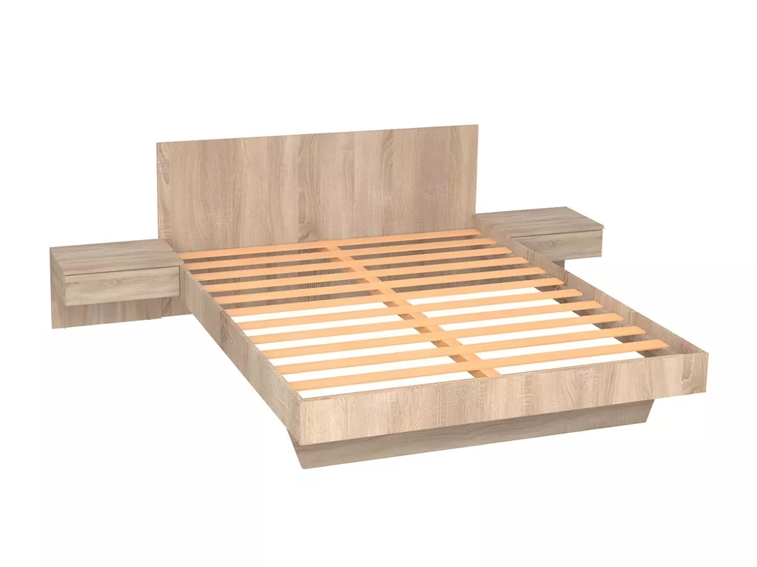 Lit avec chevets 140 x 190 cm - Coloris : Naturel - MARVELLOUS