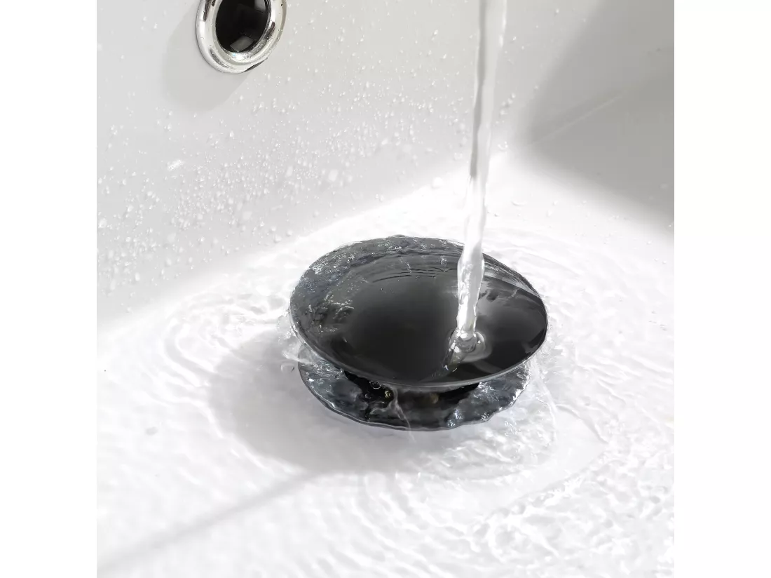 2PCS Bonde de Lavabo Bonde Pop-up avec Trop-plein Automatique Universelle Noir+Chromé Vasque Baignoire Salle de Bain
