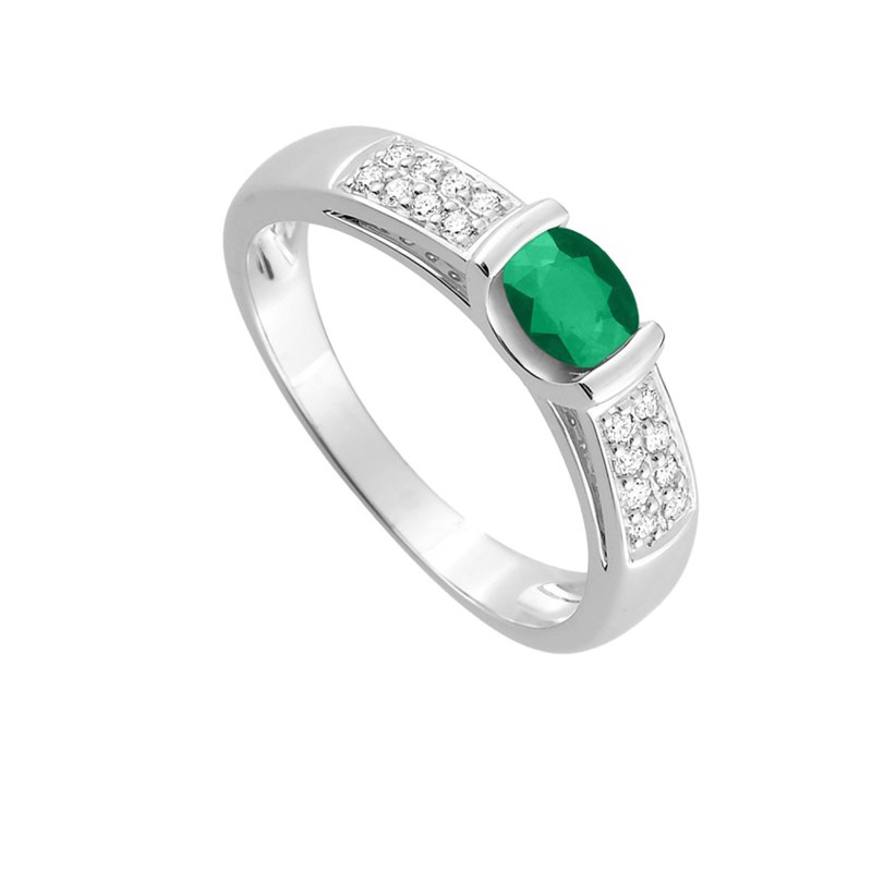 Bague Femme - Emeraude - Or 18 Carats - Diamant 0,13 Carats