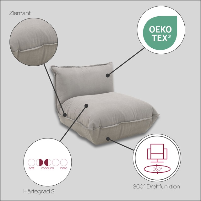 DOMO collection Sessel »Nantes Loungesessel, Wohlfühlsessel mit 360° Drehfunktion« hochwertig gepolstert mit Federkern, Struktur weich, grau