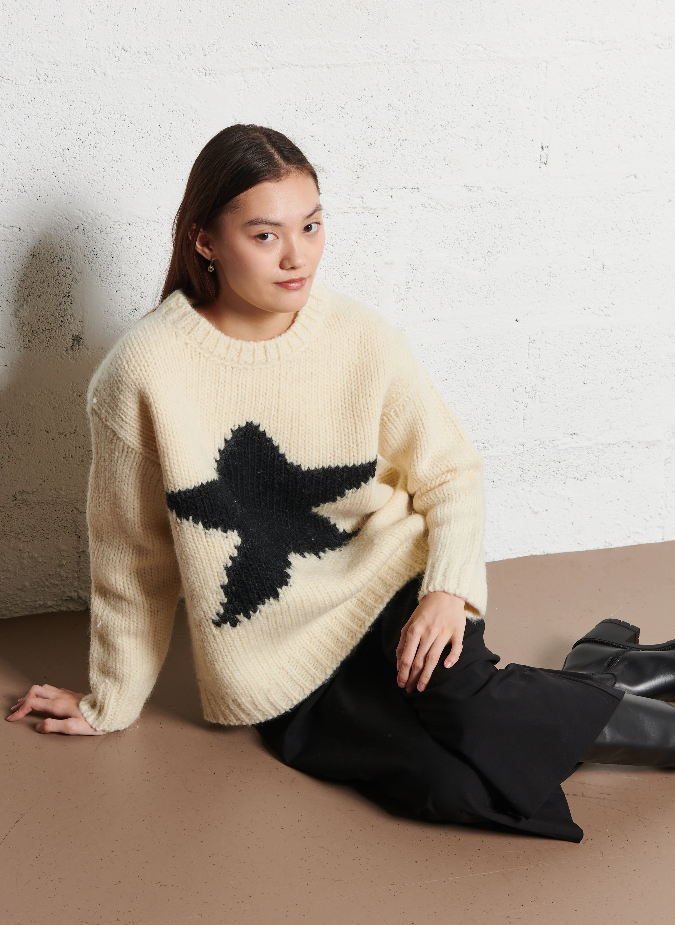 AMBRE - Pull col rond en laine | Beige