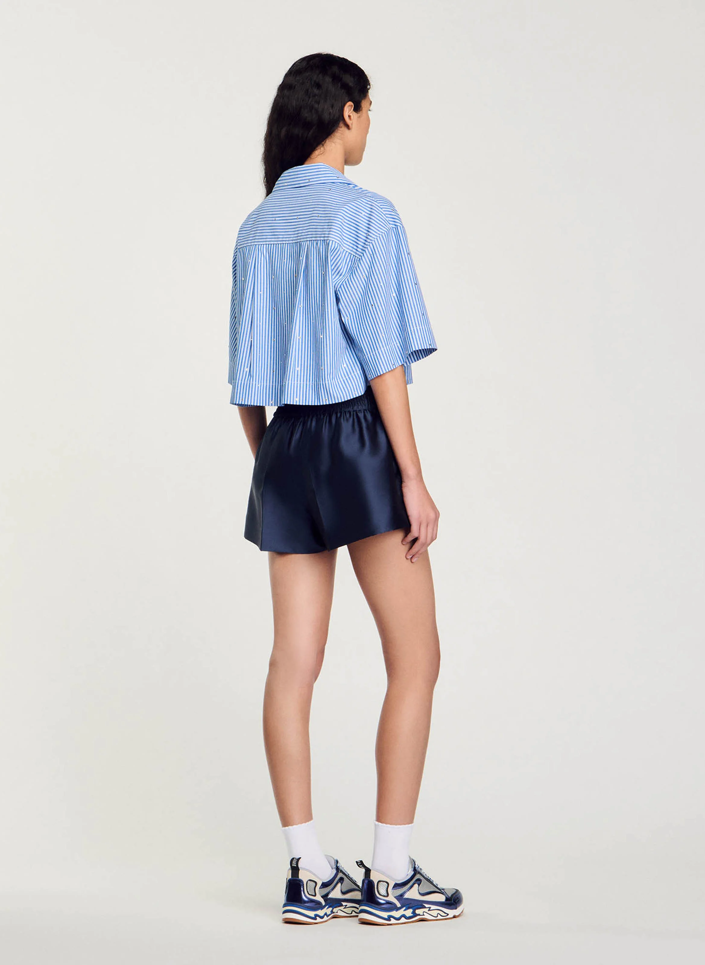 Chemise col à revers rayée en coton | Bleu