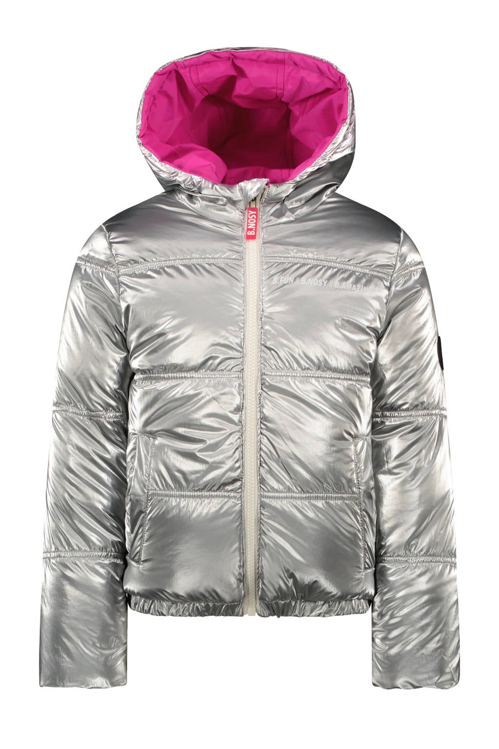 B.Nosy reversible gewatteerde winterjas Jacky felroze/zilver