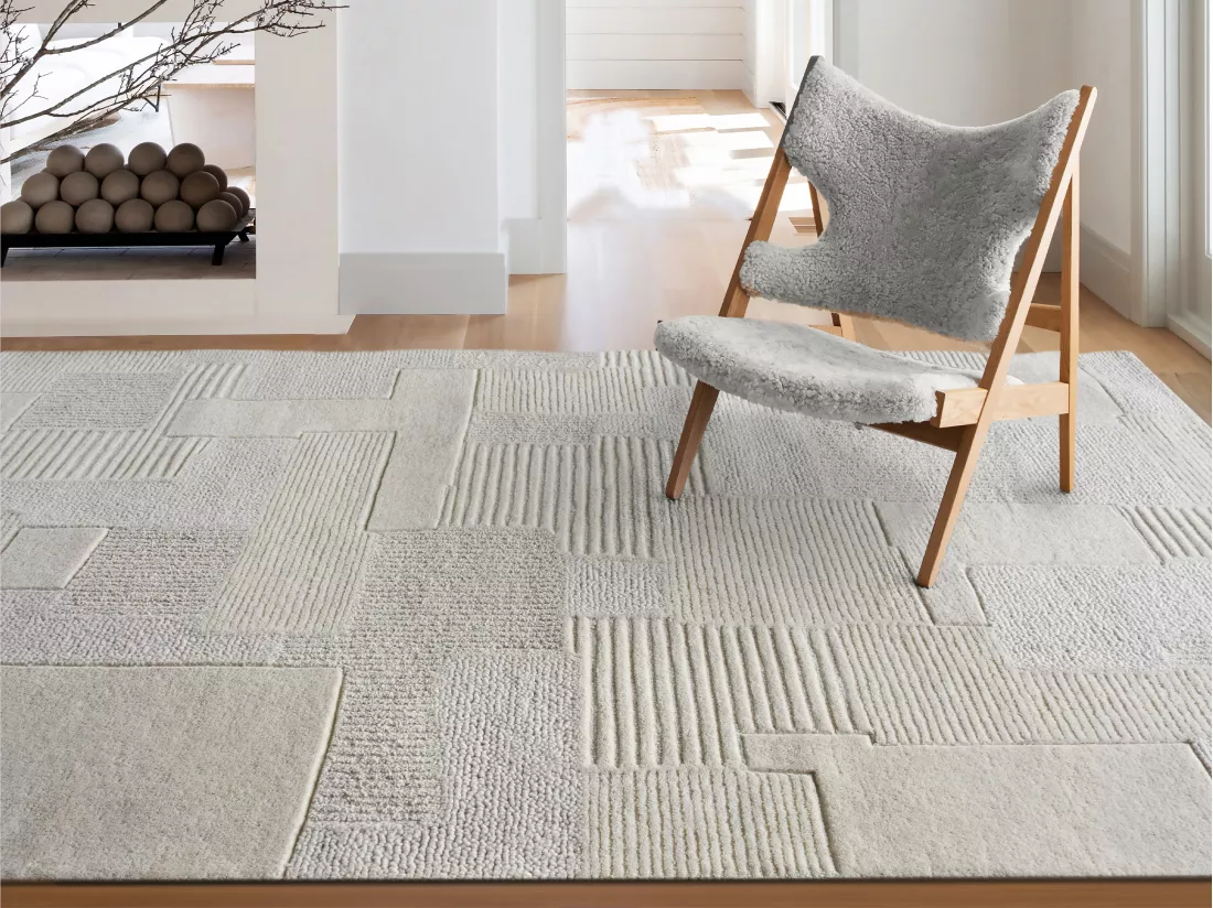 Tapis en relief 100% laine fait à la main - 200 x 290 cm - 1800g/m2 - Ivoire - AURORA