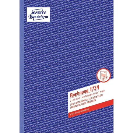 Avery Zweckform 1734 Rechnung, A4, selbstdurchschreibend, 2x40 Blatt